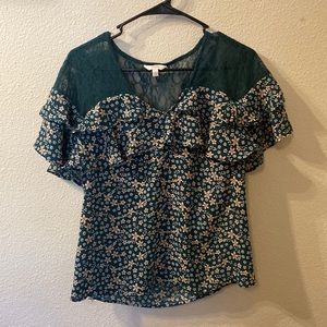 Candies ruffle blouse with lace detail size small
